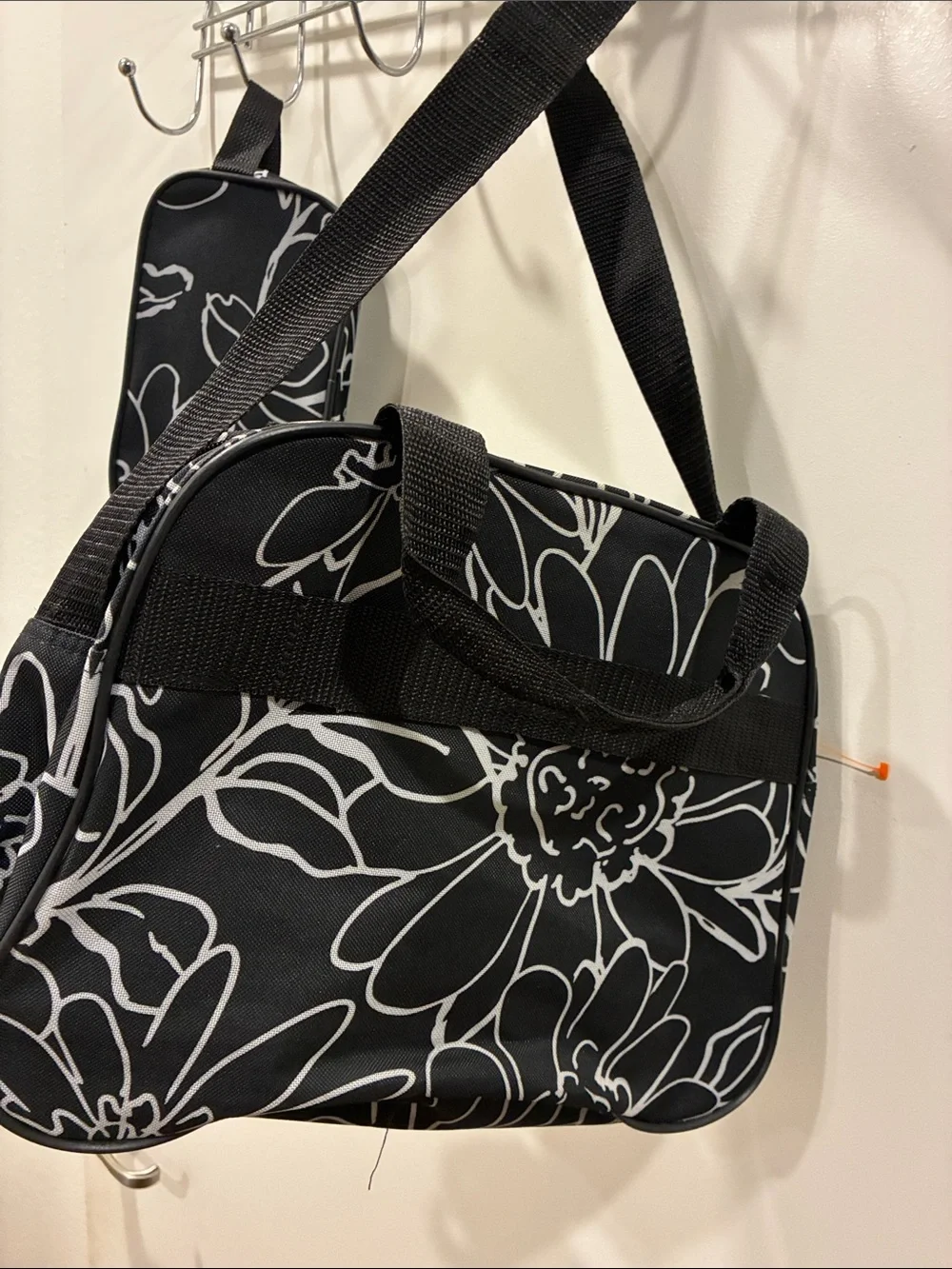 Tag Black and White Floral Crossbody Bag with Pouch